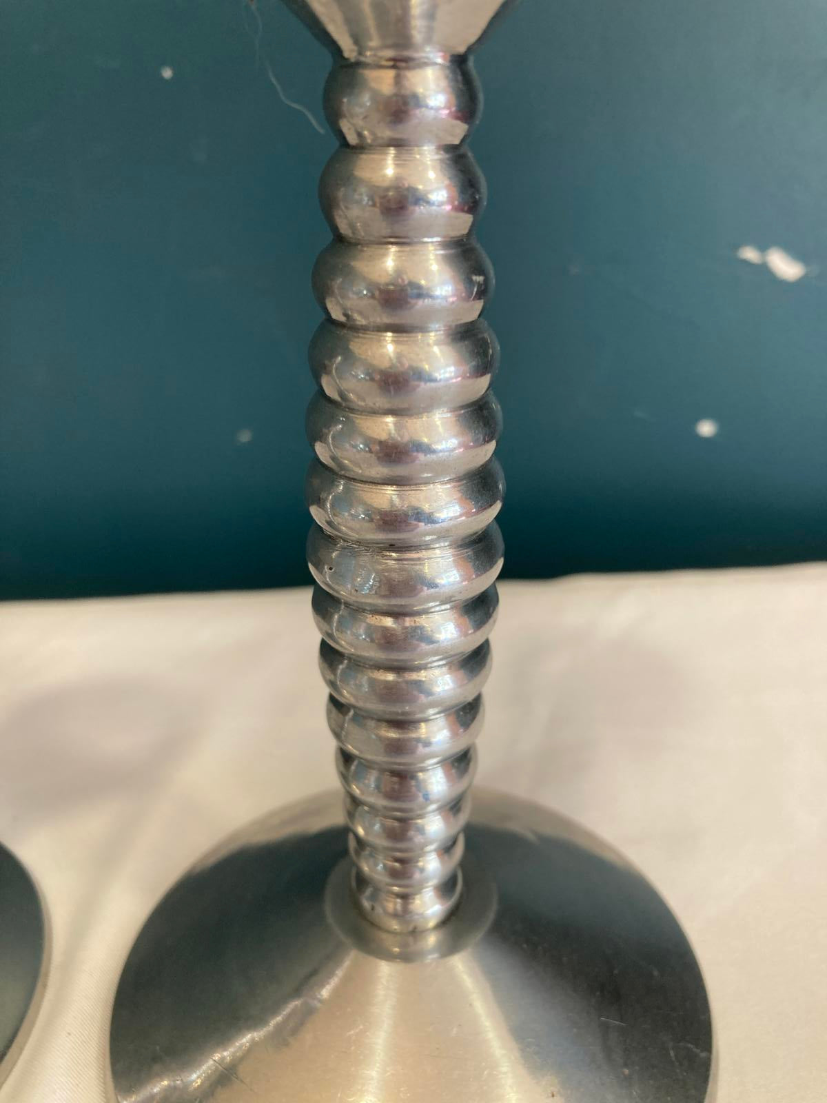 Metalworks by International Stacked Ring Candlesticks Pair Mid Century Modern