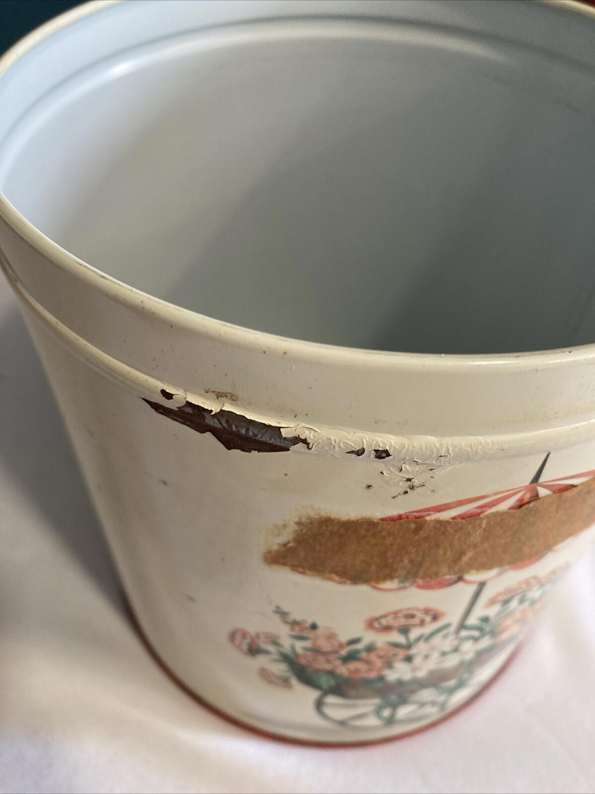 2 Vintage Nesting Decoware Tin Kitchen Storage Canisters Flower Cart Umbrella