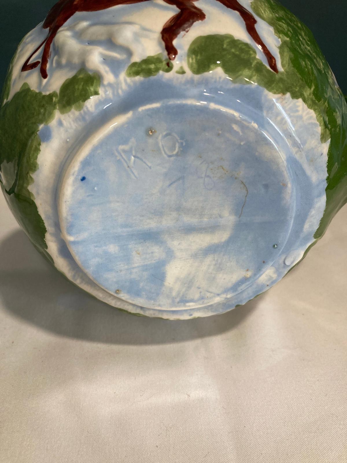 Vintage Hand Painted Stag Deer Elk Pitcher