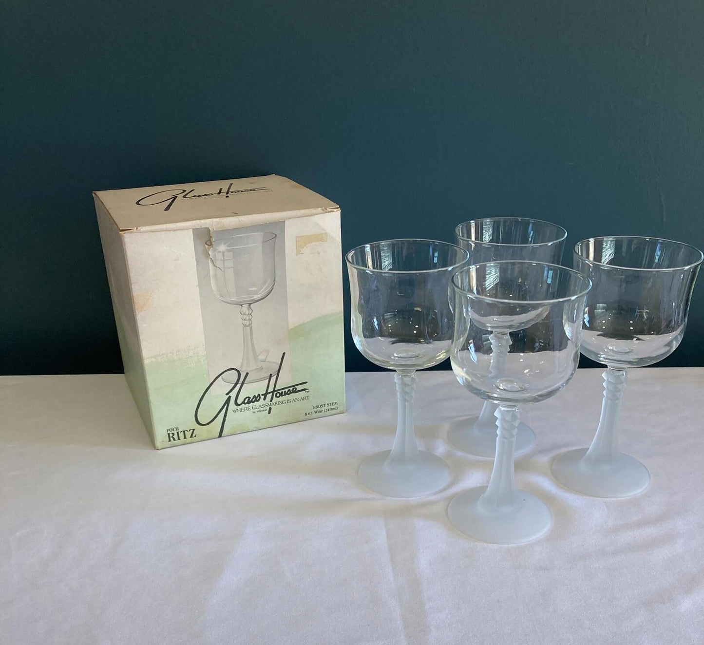 Set of 4 Wheaton Glass House Ritz Frost Stem Wine Goblets – 10.5oz w/ Box