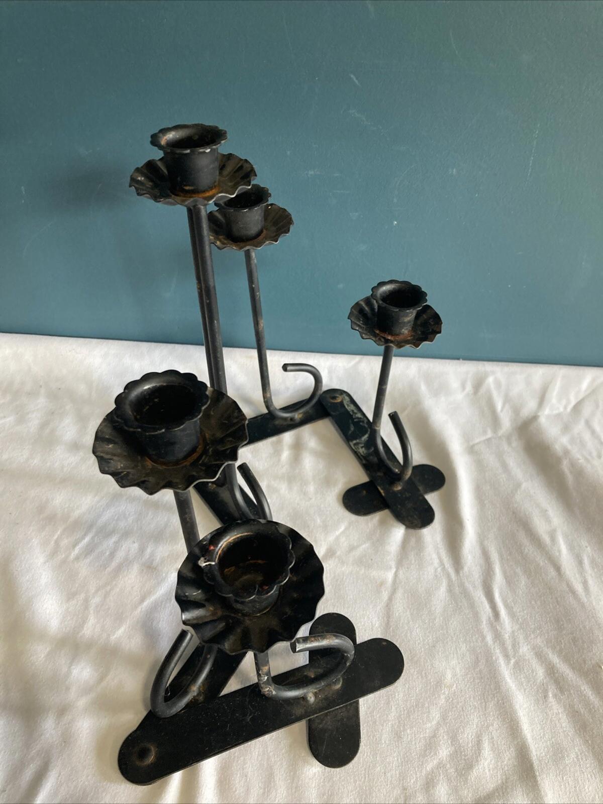 Vintage 1970s MCM Articulated Black Metal Candle Candelabra