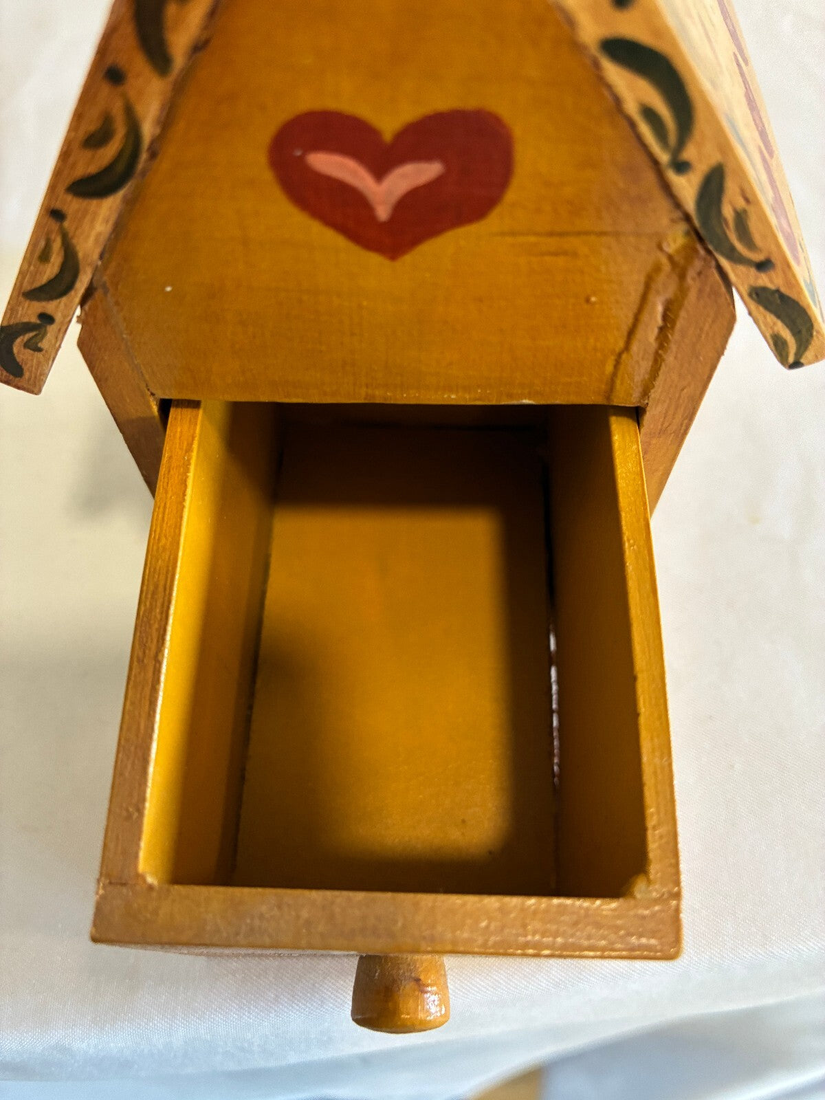 Vintage Hand Painted Wooden House Box with Drawer | Folk Art by Janet Lee