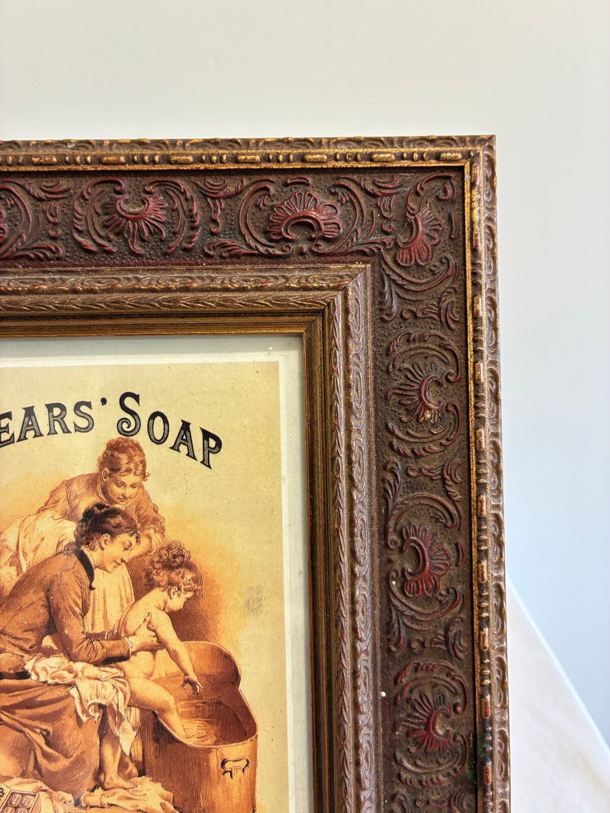 Vintage Framed Pears Soap Advertising Print, Victorian Bathroom Wall Art