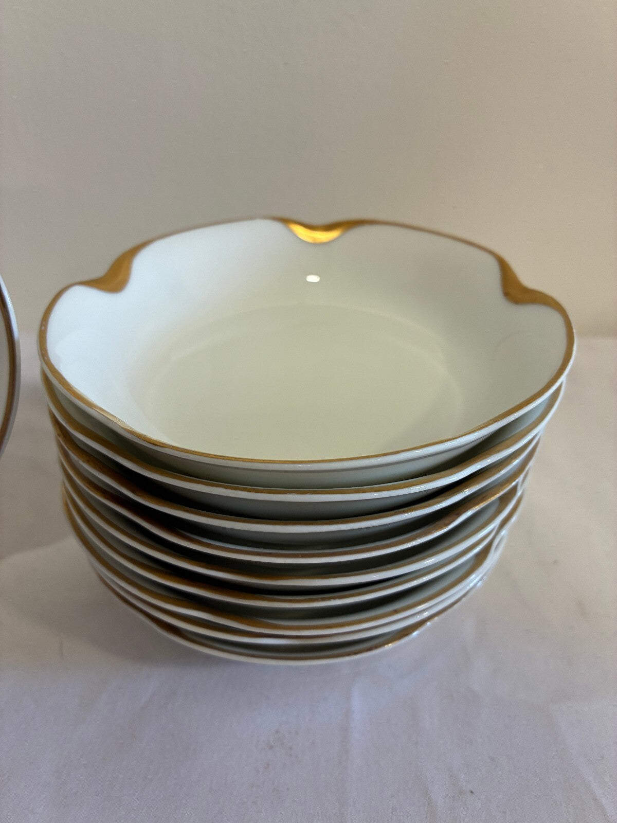 Antique Haviland Limoges Gold Rim Bowls Set of 10 | Scalloped French Porcelain