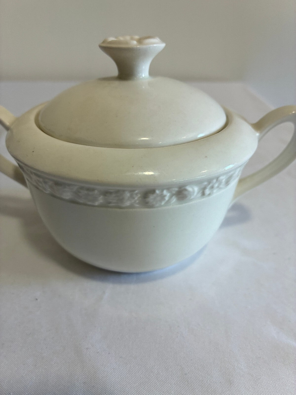 Vintage Wedgwood Embossed Floral Covered Sugar Bowl, English Ironstone