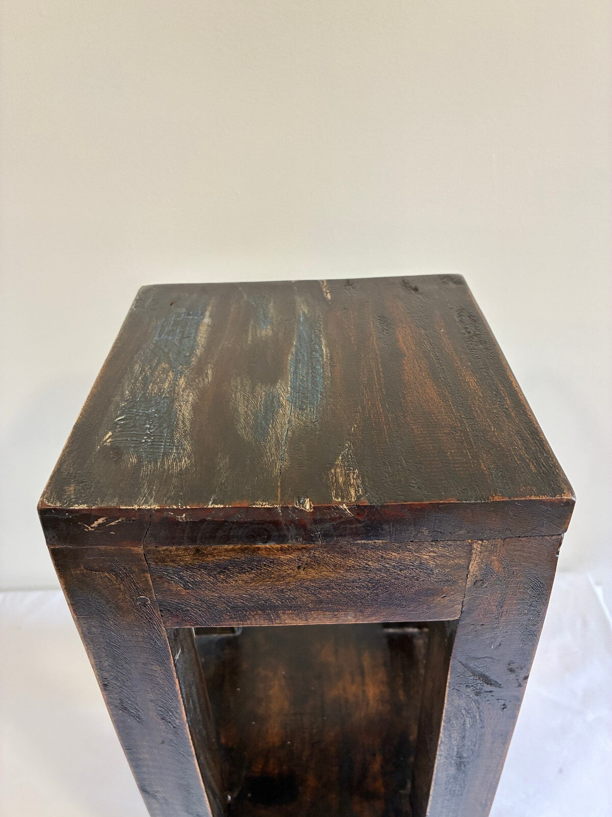 Rustic Solid Pine Wood Plant Stand | Two Tier Dark Wood Side Table