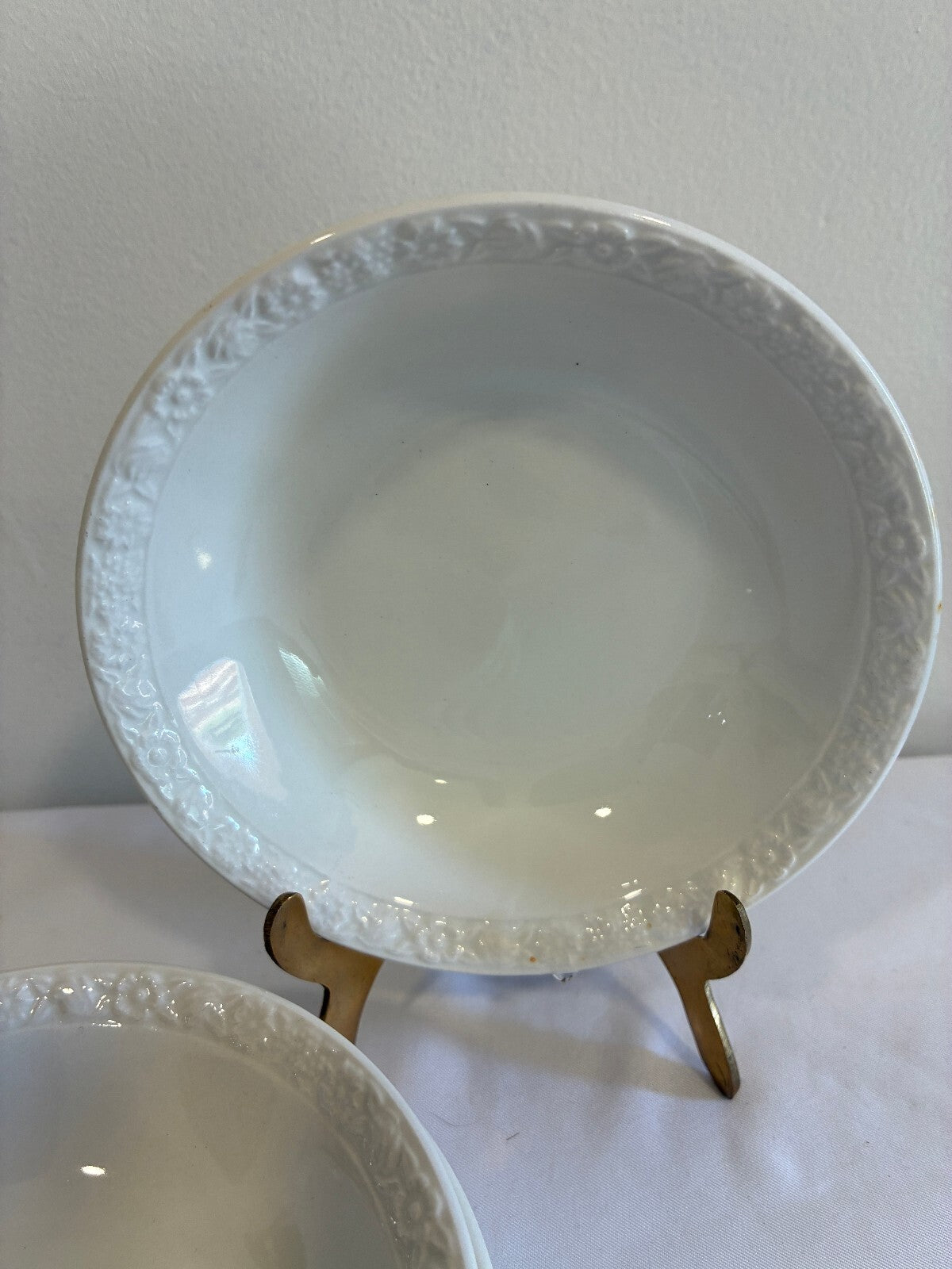 Vintage Wedgwood & Co Hedge Rose Bowls Set of 4, English White Embossed China