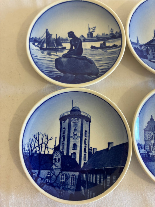 Vintage Danish Blue & White Mini Plates, Set of 6 Copenhagen Landmarks