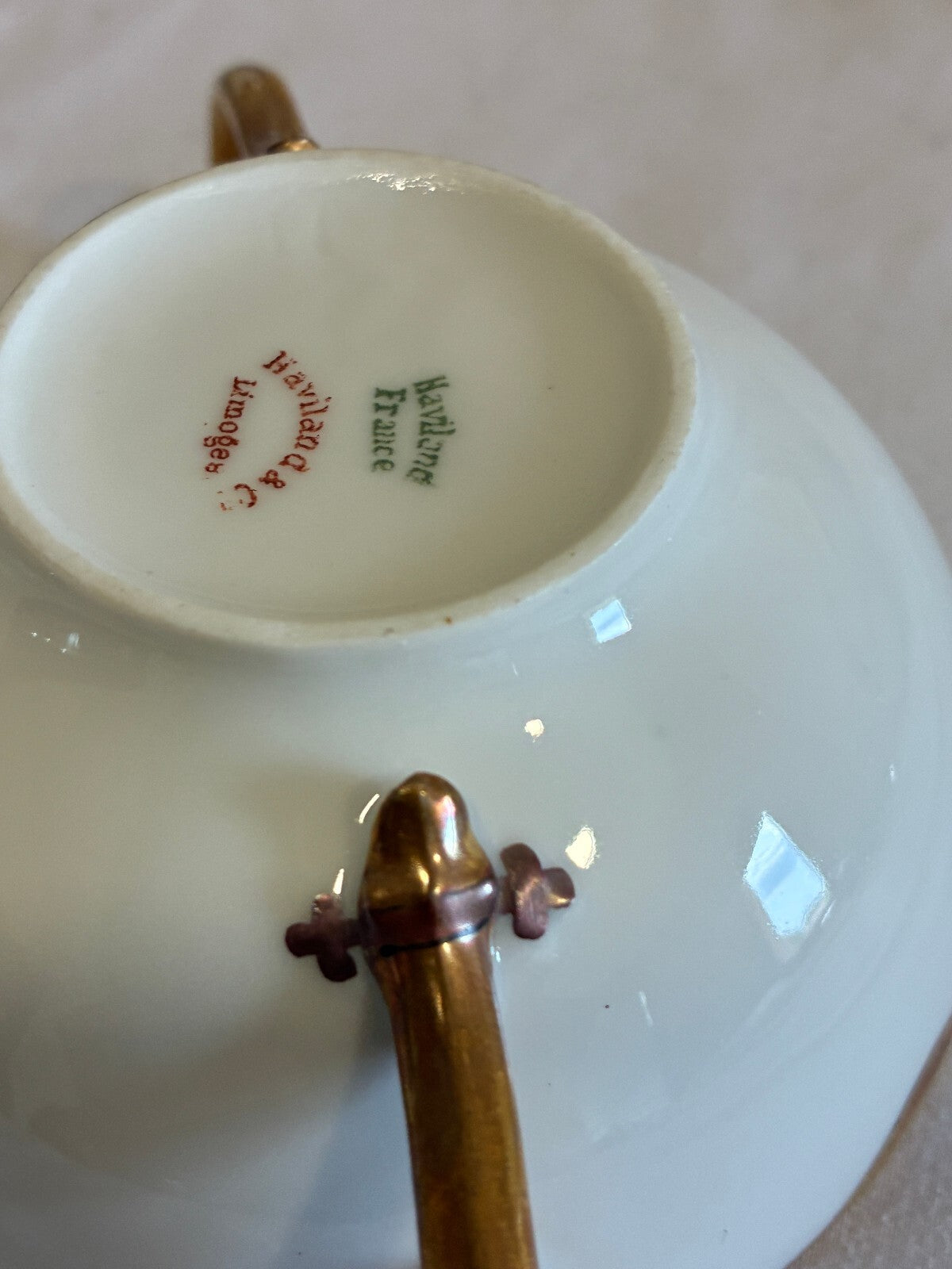 Antique Haviland & Co Gold Rim Bouillon Cups & Saucers Set of 9 French Porcelain