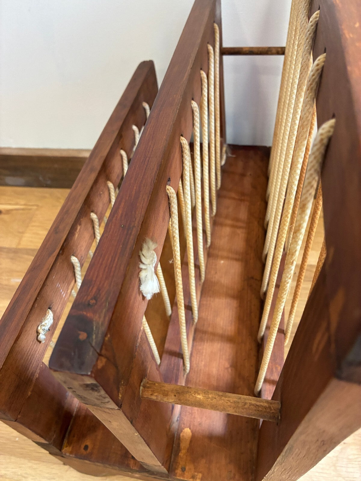 Vintage Wood Magazine Rack, Rope Laced Danish Modern Style, Mid Century Wood