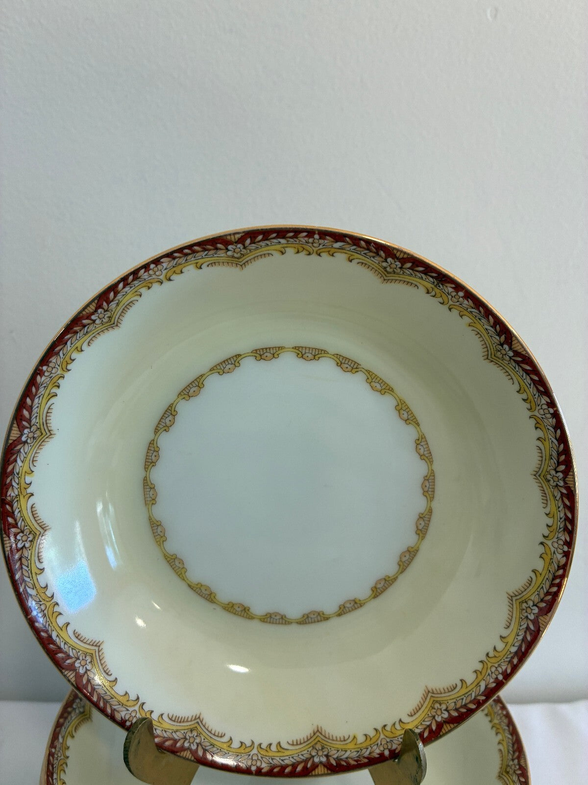 Vintage Set of 11 Meito China Celestine Fruit Bowls, Rust and Gold Border