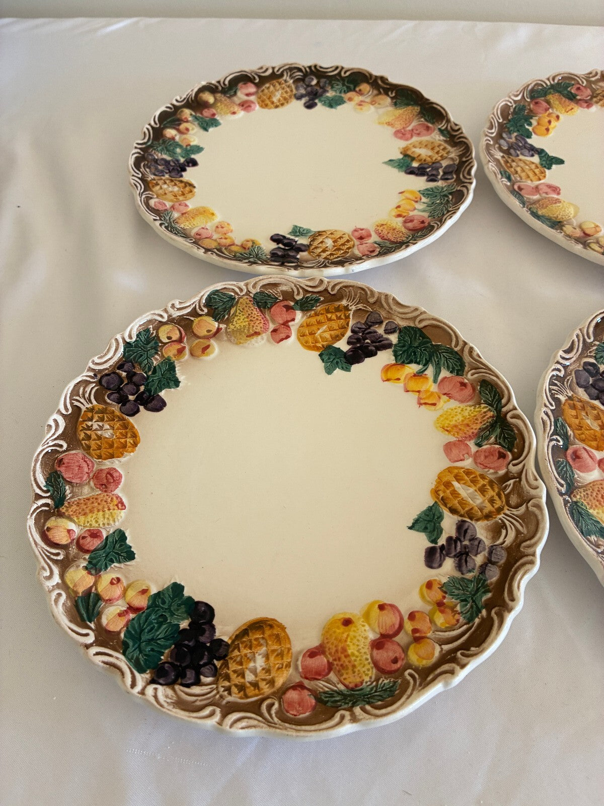 Vintage Lefton Majolica Style Fruit Border Plates, Set of 6 | Japan