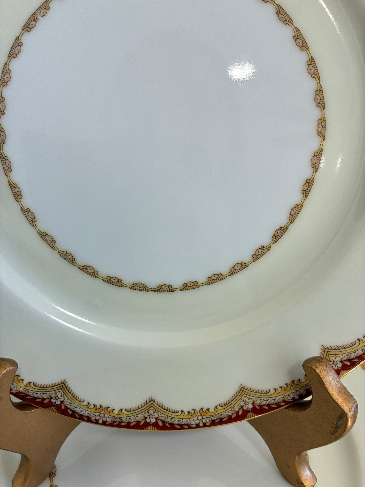 Vintage Meito Celestine Dinner Plates Set of 12, Red and Gold Border, Japan