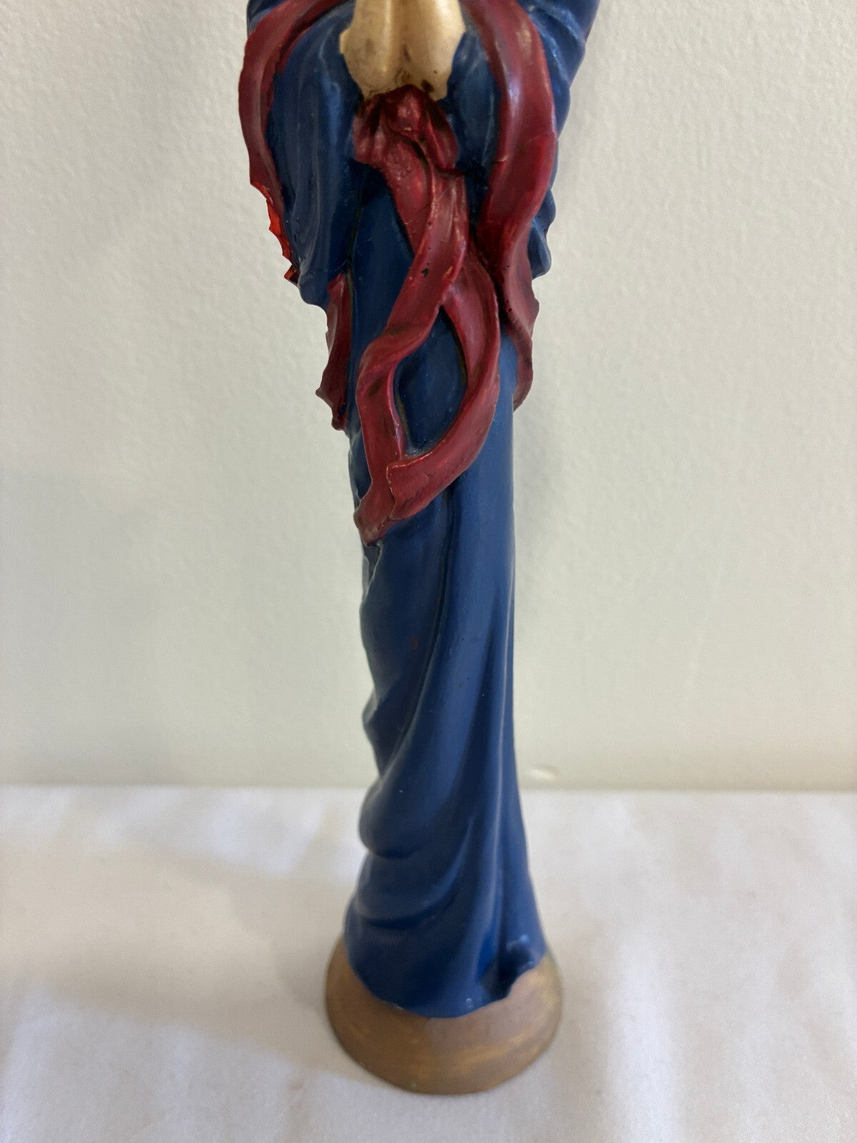 Vintage Blue Angel Figurine with Gold Wings, Painted Statue with Flowers