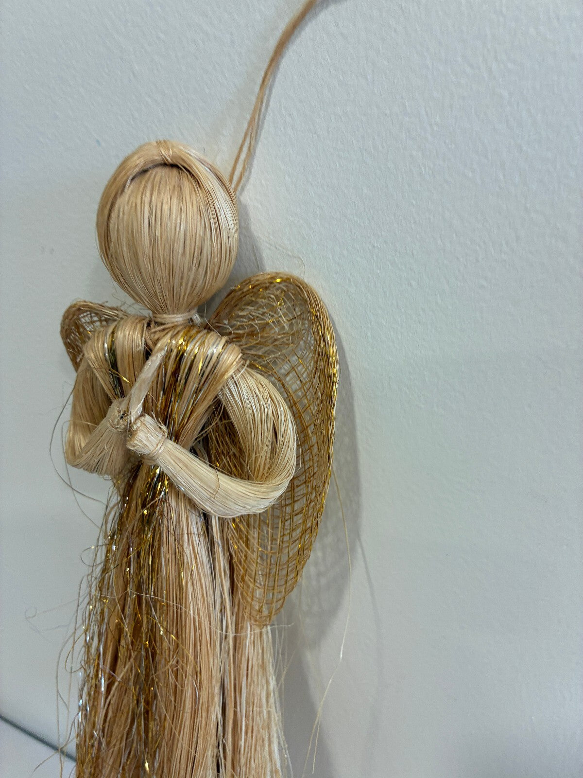 Vintage Woven Straw Angel | Handmade Natural Fiber Hanging Angel