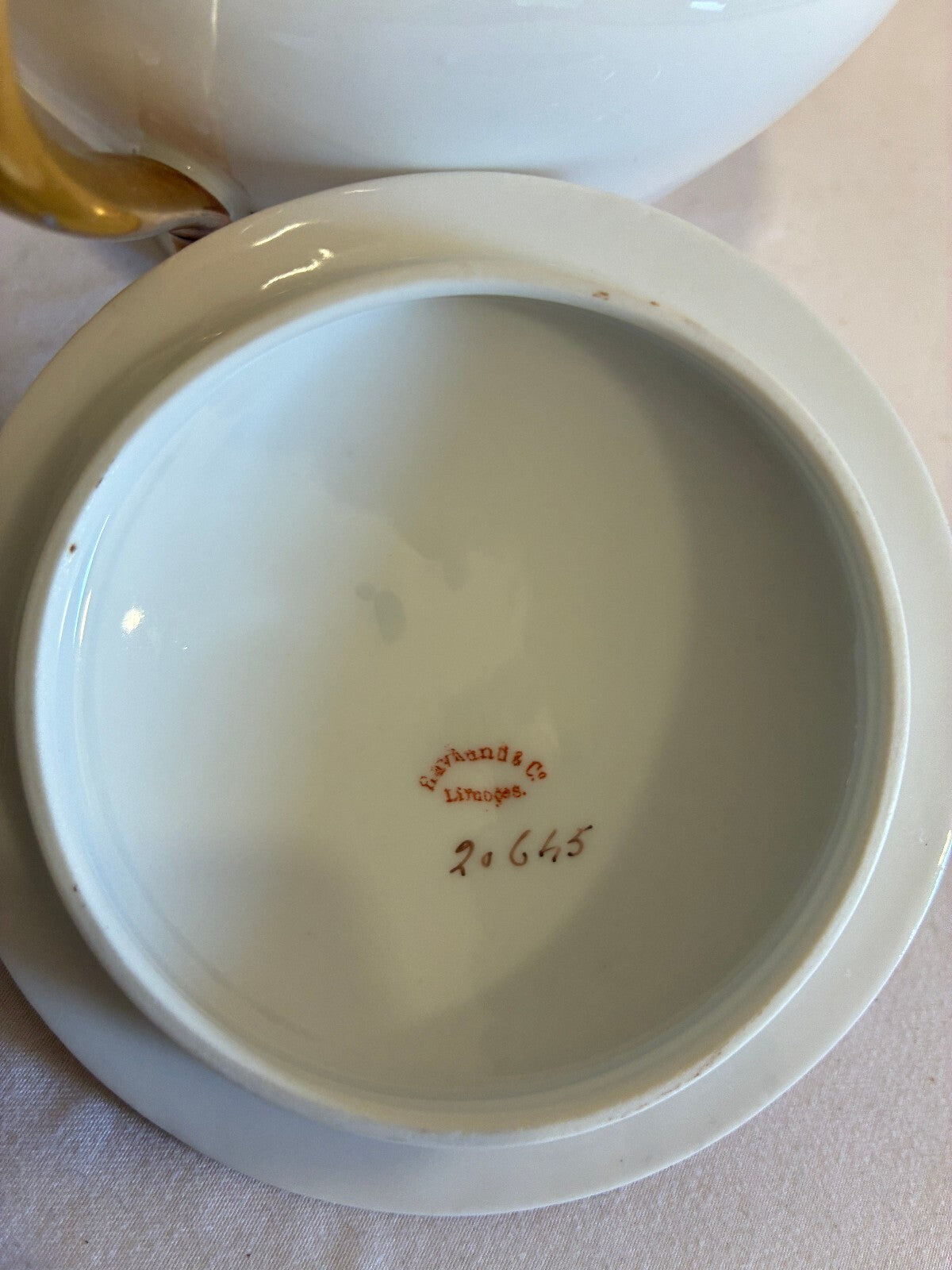 Antique Haviland & Co Limoges Covered Sugar Bowl | Gold Handle French Porcelain