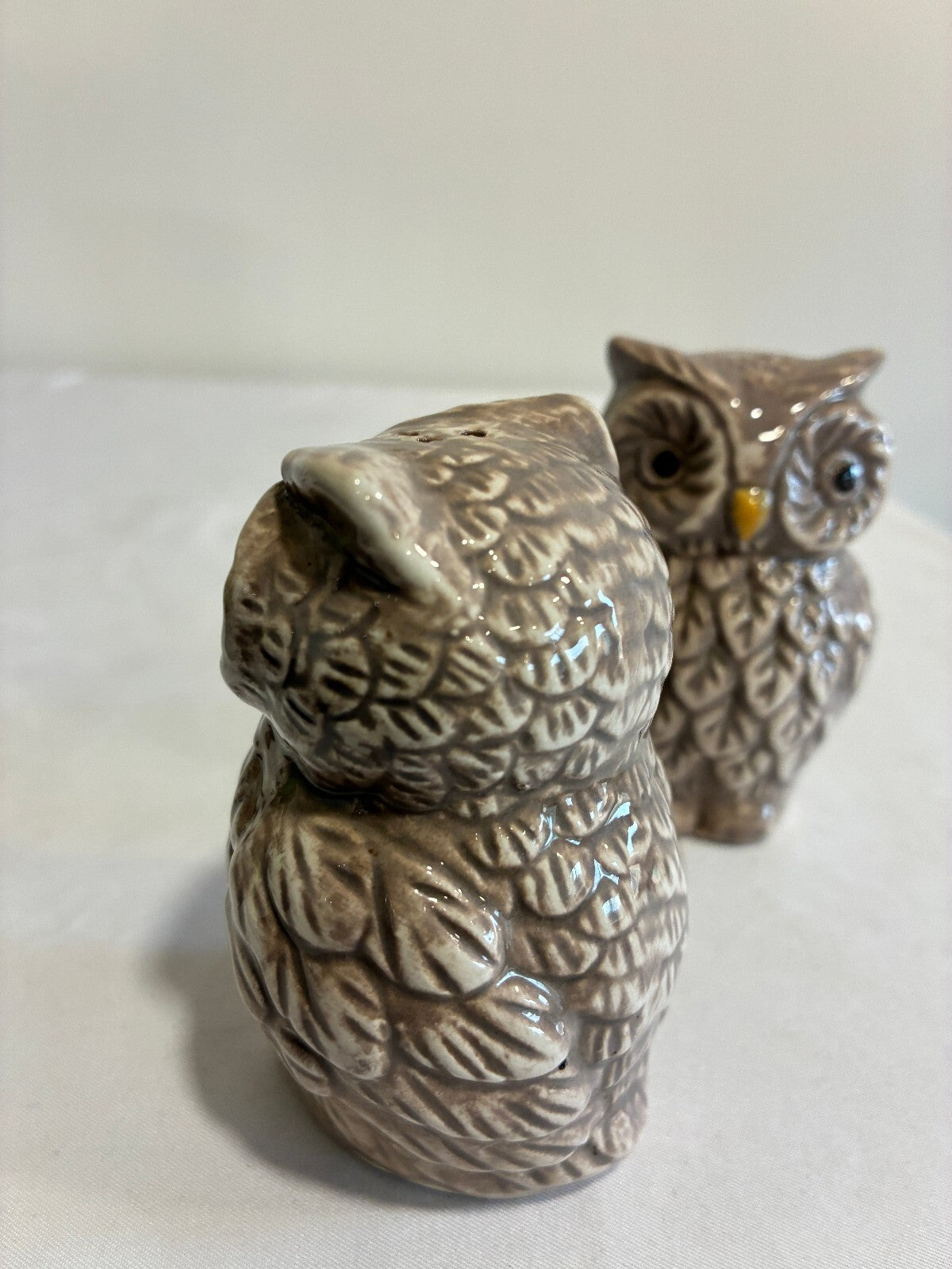 Vintage Ceramic Owl Salt and Pepper Shakers, Rustic Farmhouse