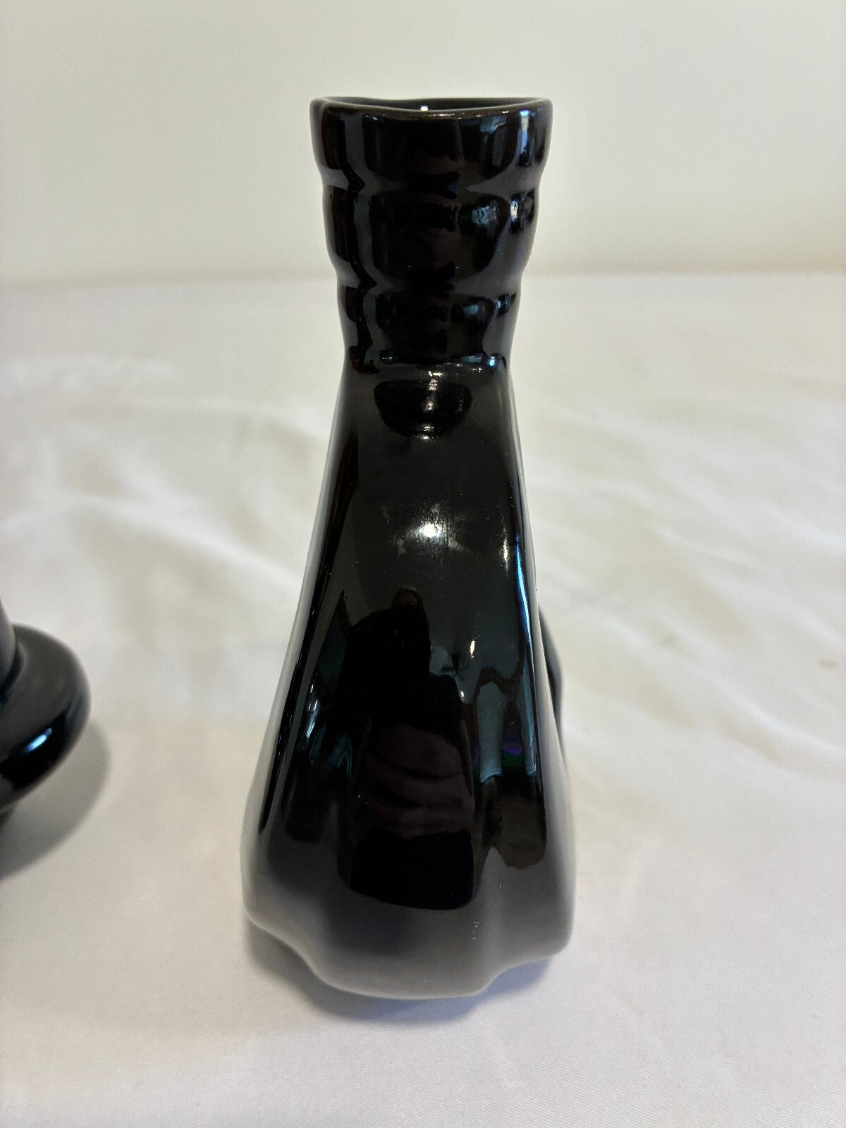 Vintage Frankoma Black Ceramic Vase Pair Modern Loop Design