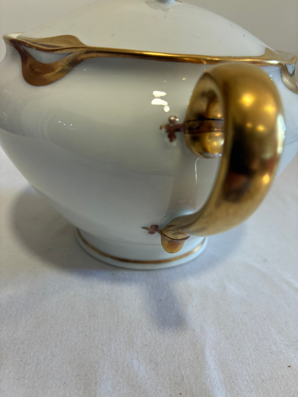 Antique Haviland & Co Limoges Covered Sugar Bowl | Gold Handle French Porcelain