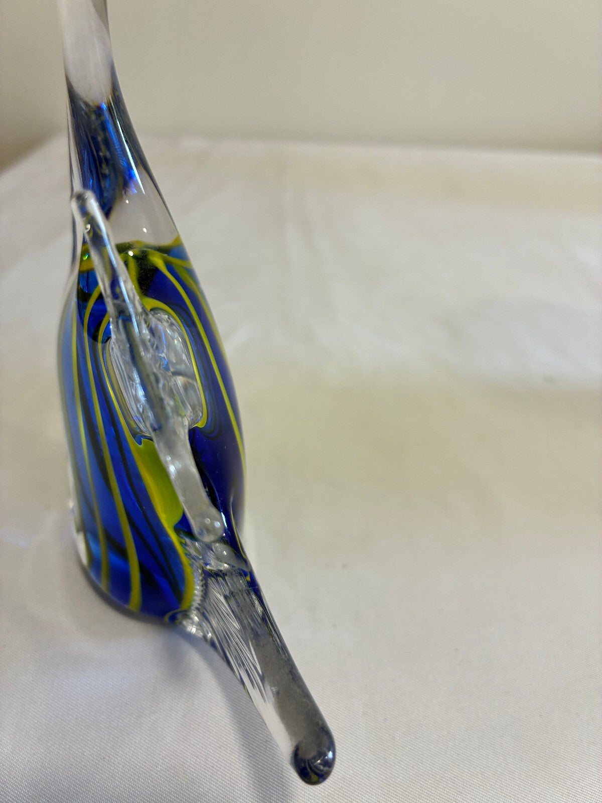 Vintage Art Glass Fish Figurine Blue Yellow Striped Made in Taiwan