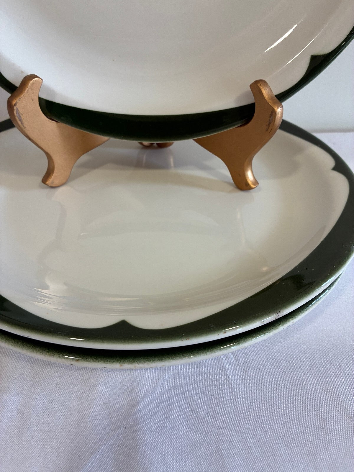 Vintage McNicol China Green Rim Plates Set of 3, Restaurant Ware Dinner Plates,