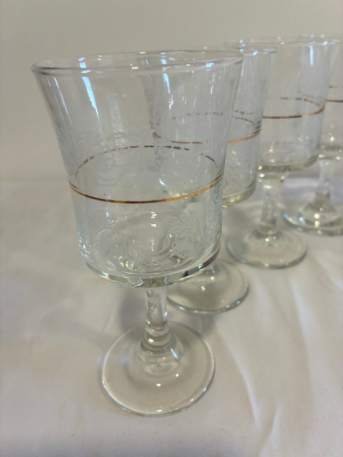 Vintage Bartlett Collins Etched Grape Glass Set 8 Goblets and Ice Bucket