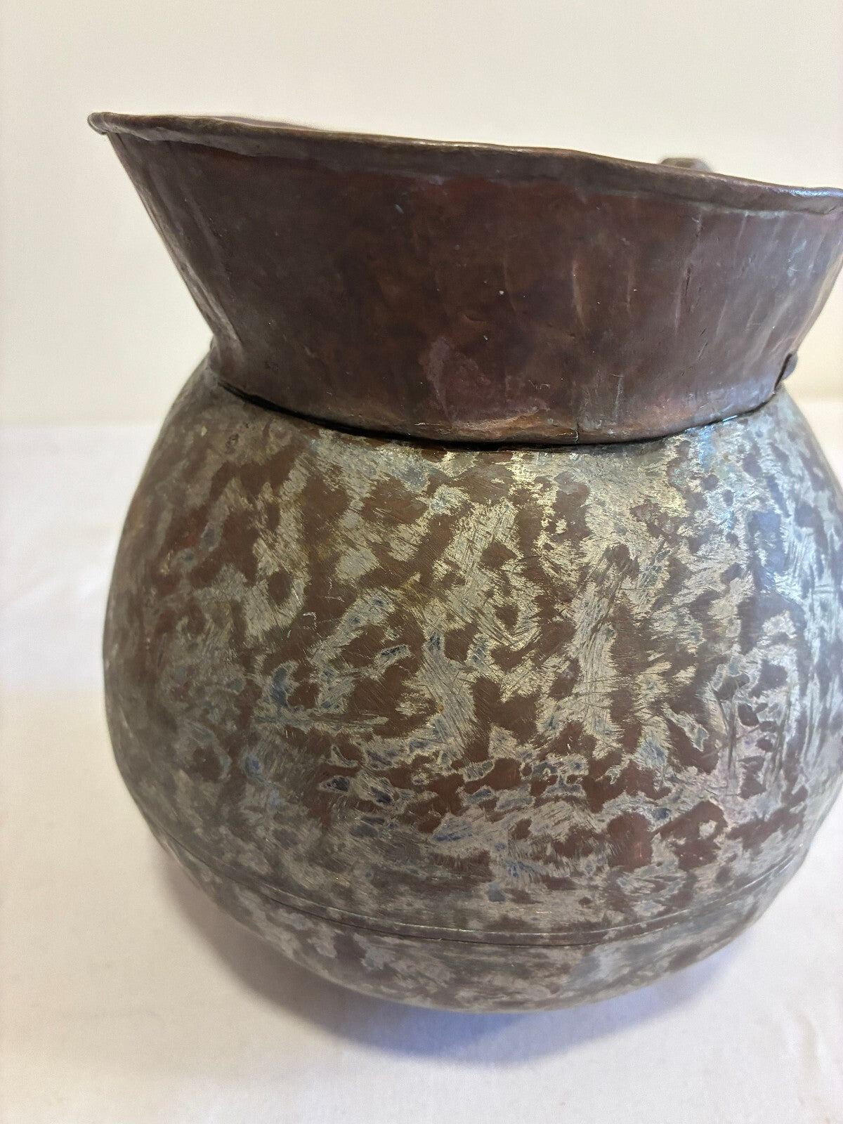 Antique Hand Hammered Copper and Tin Pitcher | Rustic Primitive Water Jug