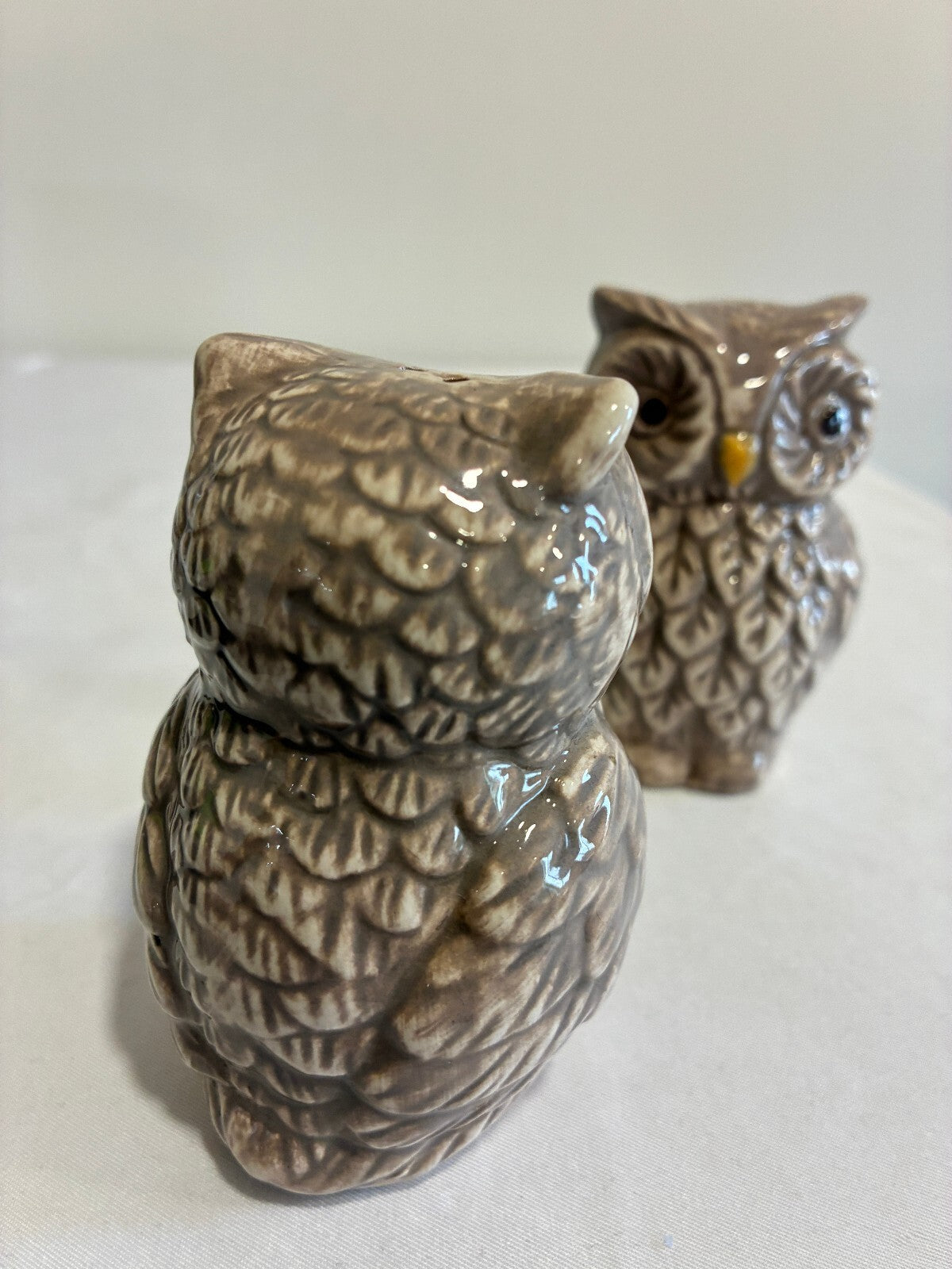 Vintage Ceramic Owl Salt and Pepper Shakers, Rustic Farmhouse
