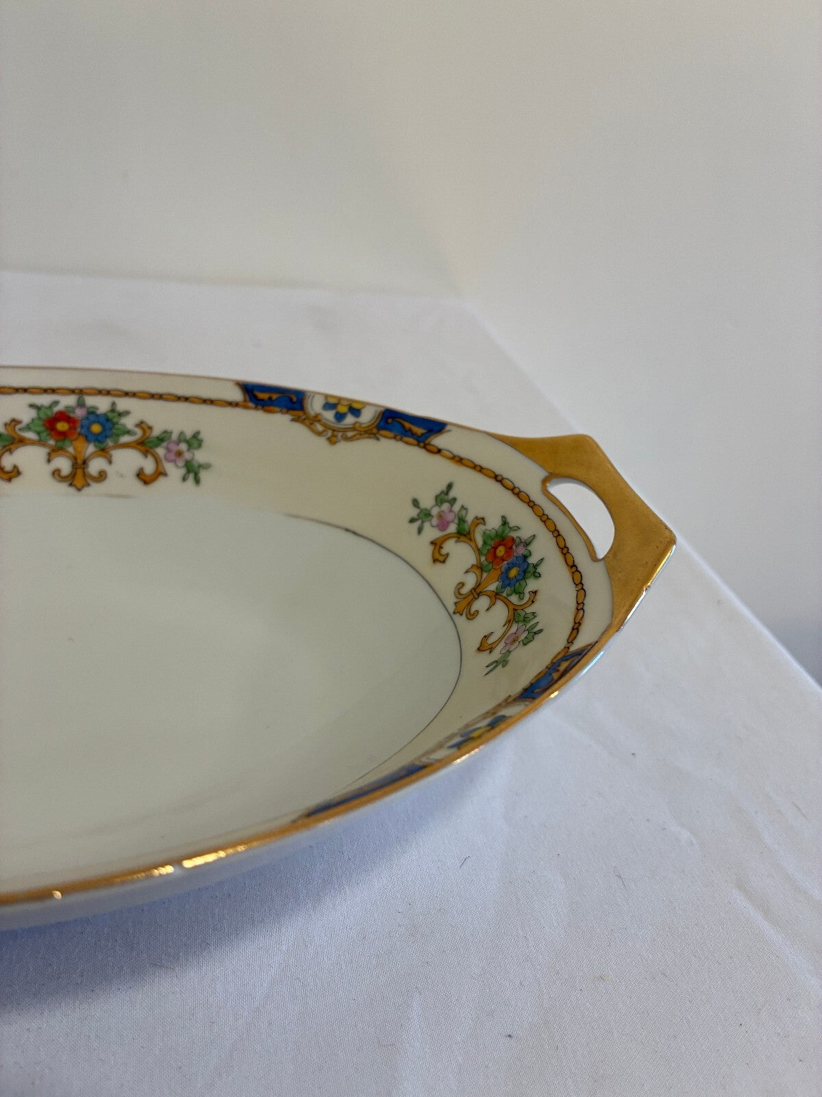 Vintage Meito China Warren Oval Vegetable Bowl, Hand Painted with Gold Handles