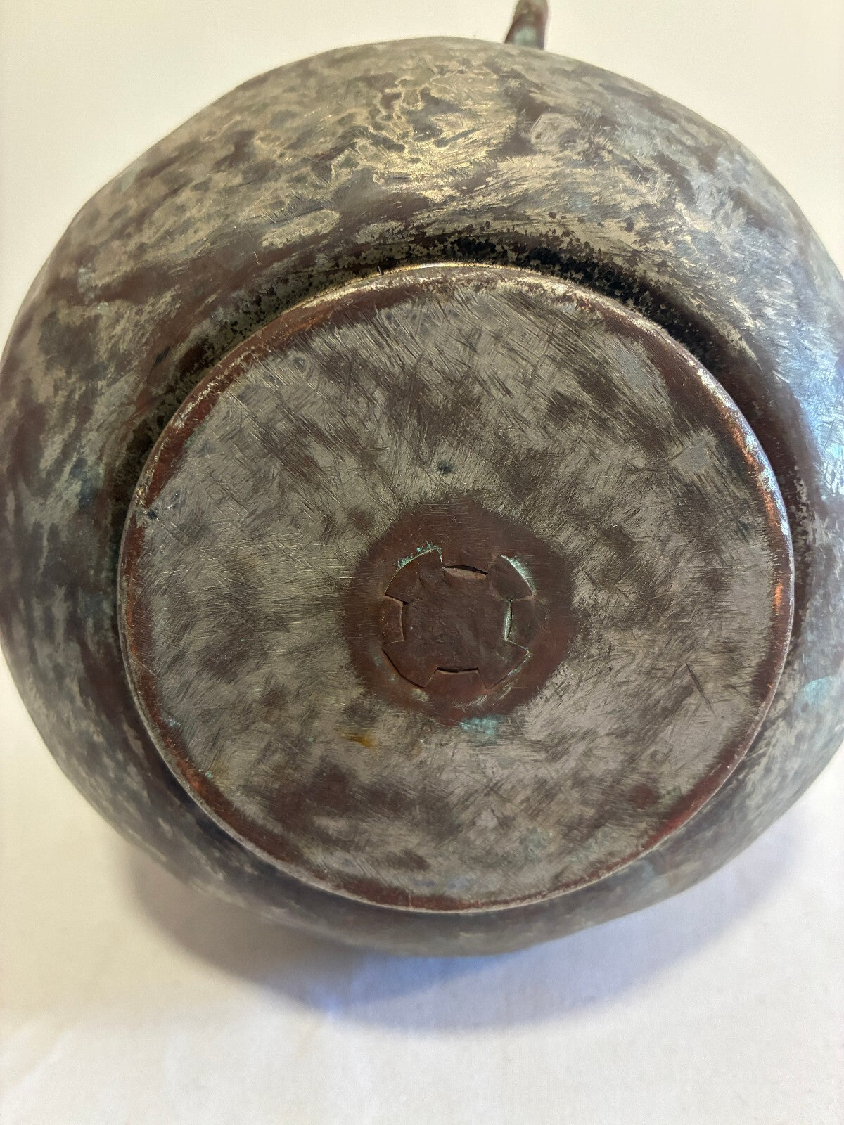 Antique Hand Hammered Copper and Tin Pitcher | Rustic Primitive Water Jug