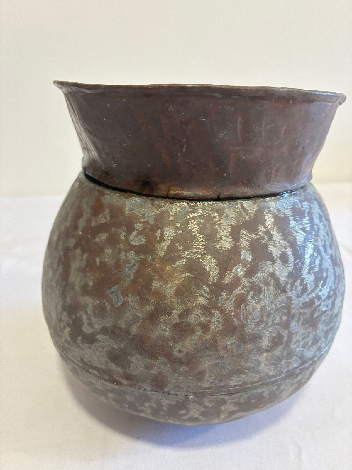 Antique Hand Hammered Copper and Tin Pitcher | Rustic Primitive Water Jug