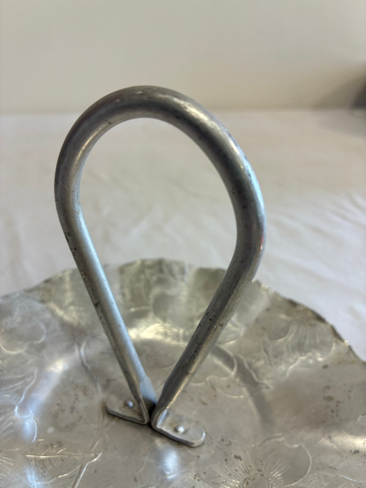 Vintage Hand Wrought Aluminum Handled Tray | Floral Hammered Serving Dish