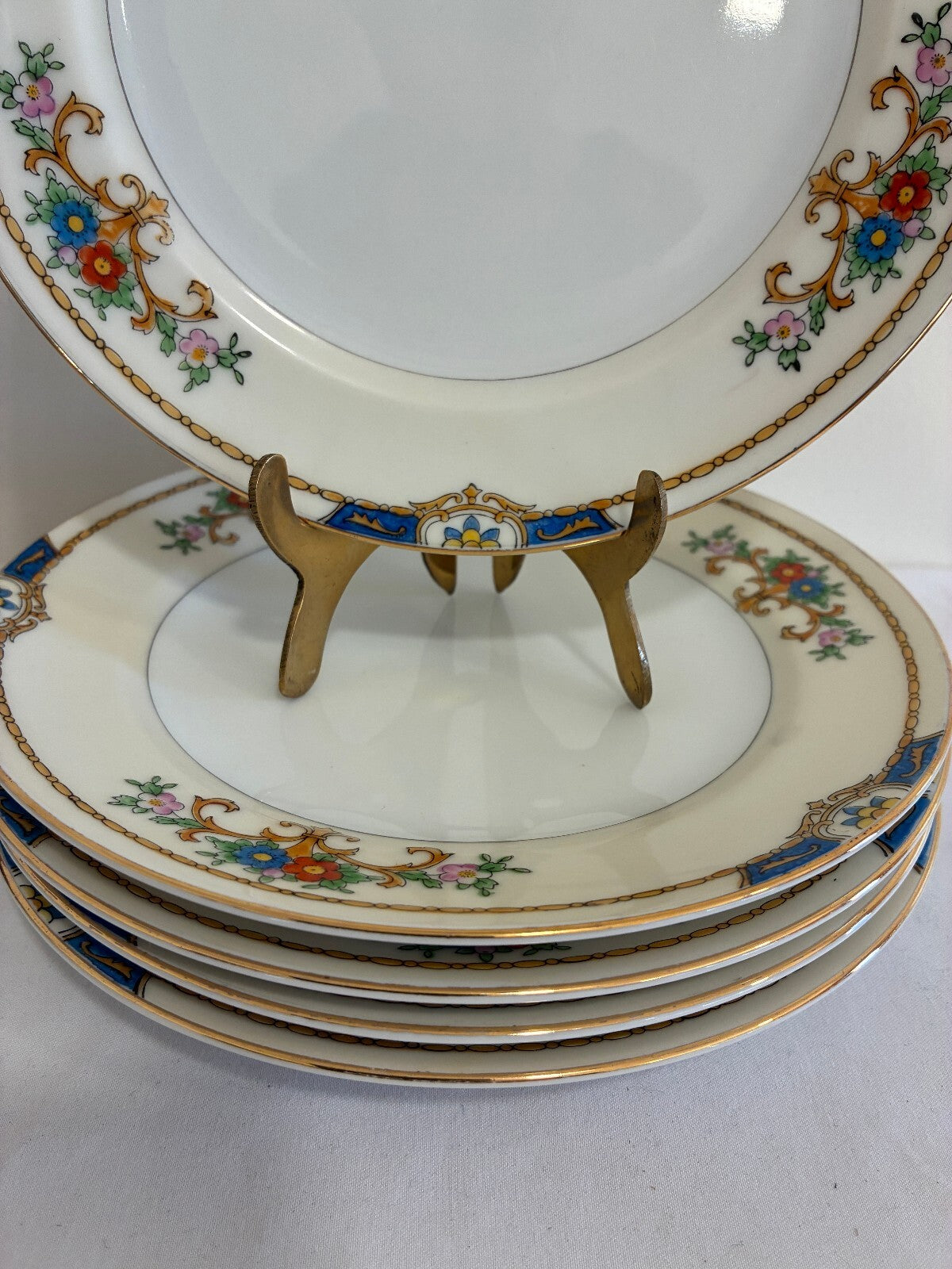 Vintage Meito China Warren Salad Plates, Set of 6, Blue and Gold Floral Trim