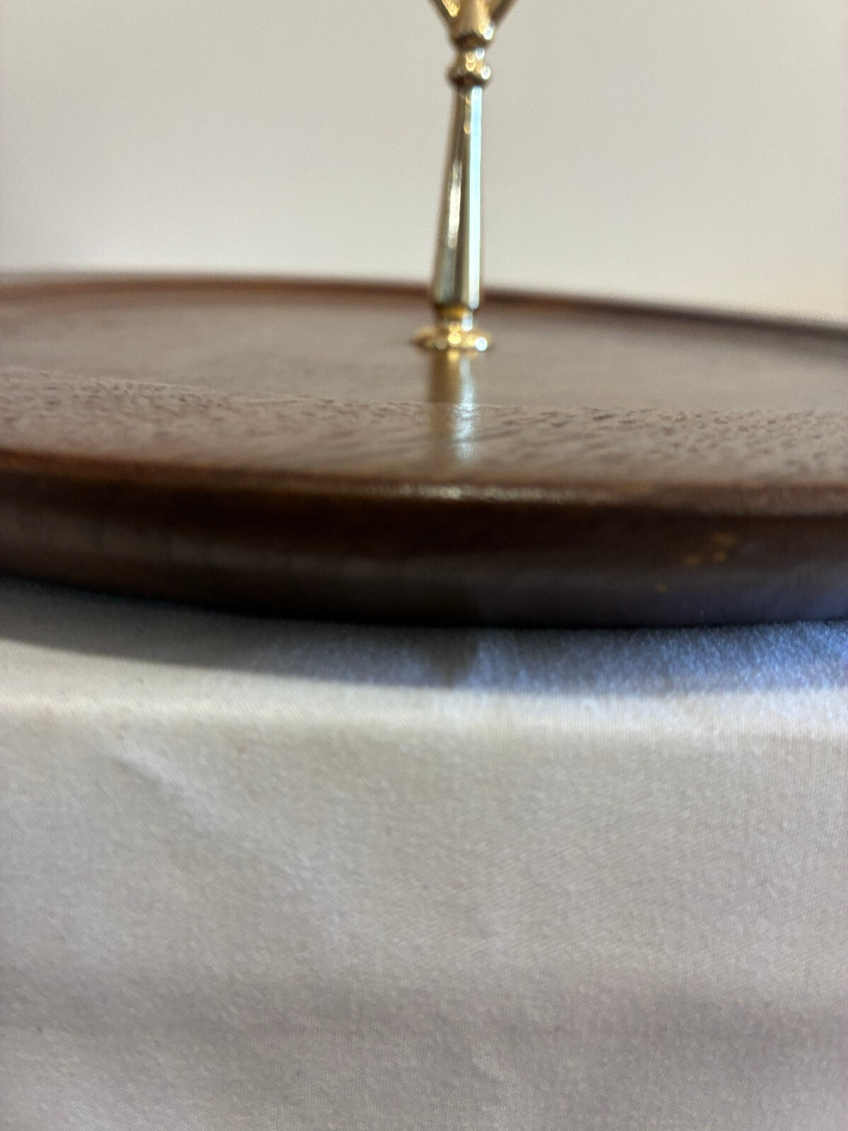 Vintage Ozark Walnutware Walnut Lazy Susan Tray 12.25" Brass Handle MCM USA