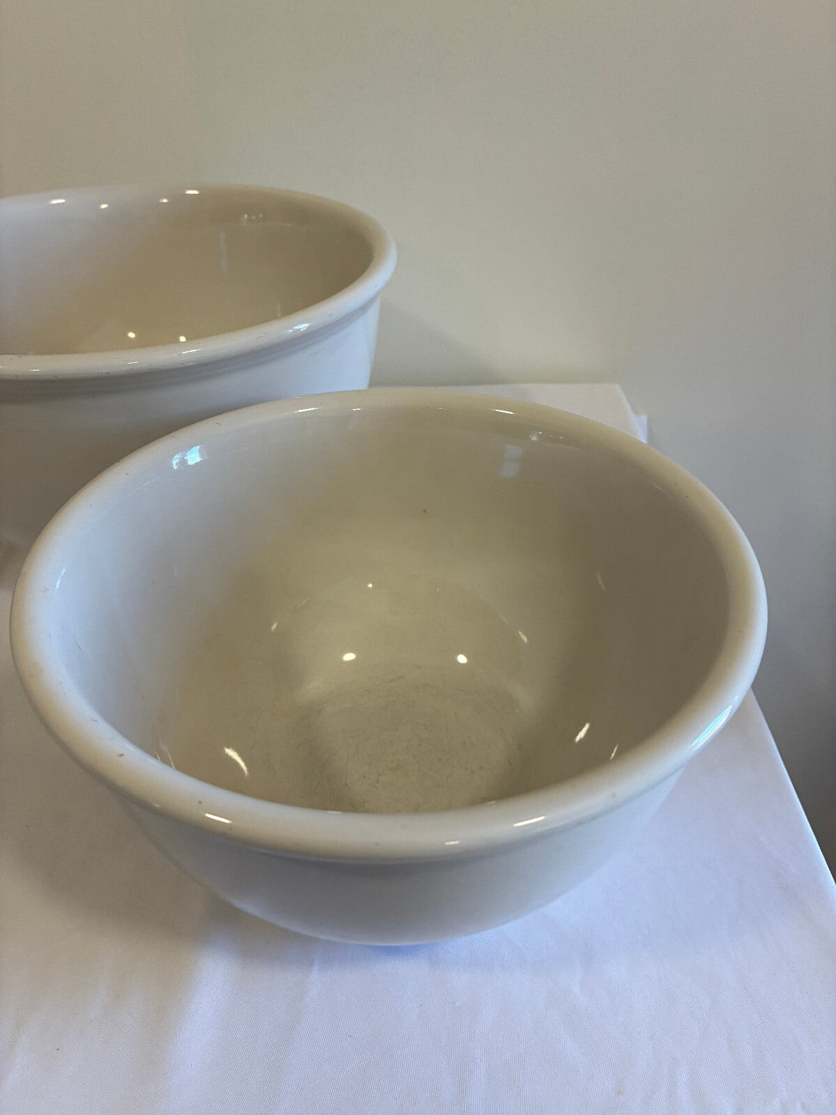 Vintage White Stoneware Nesting Mixing Bowls Set of 3 Farmhouse Kitchen
