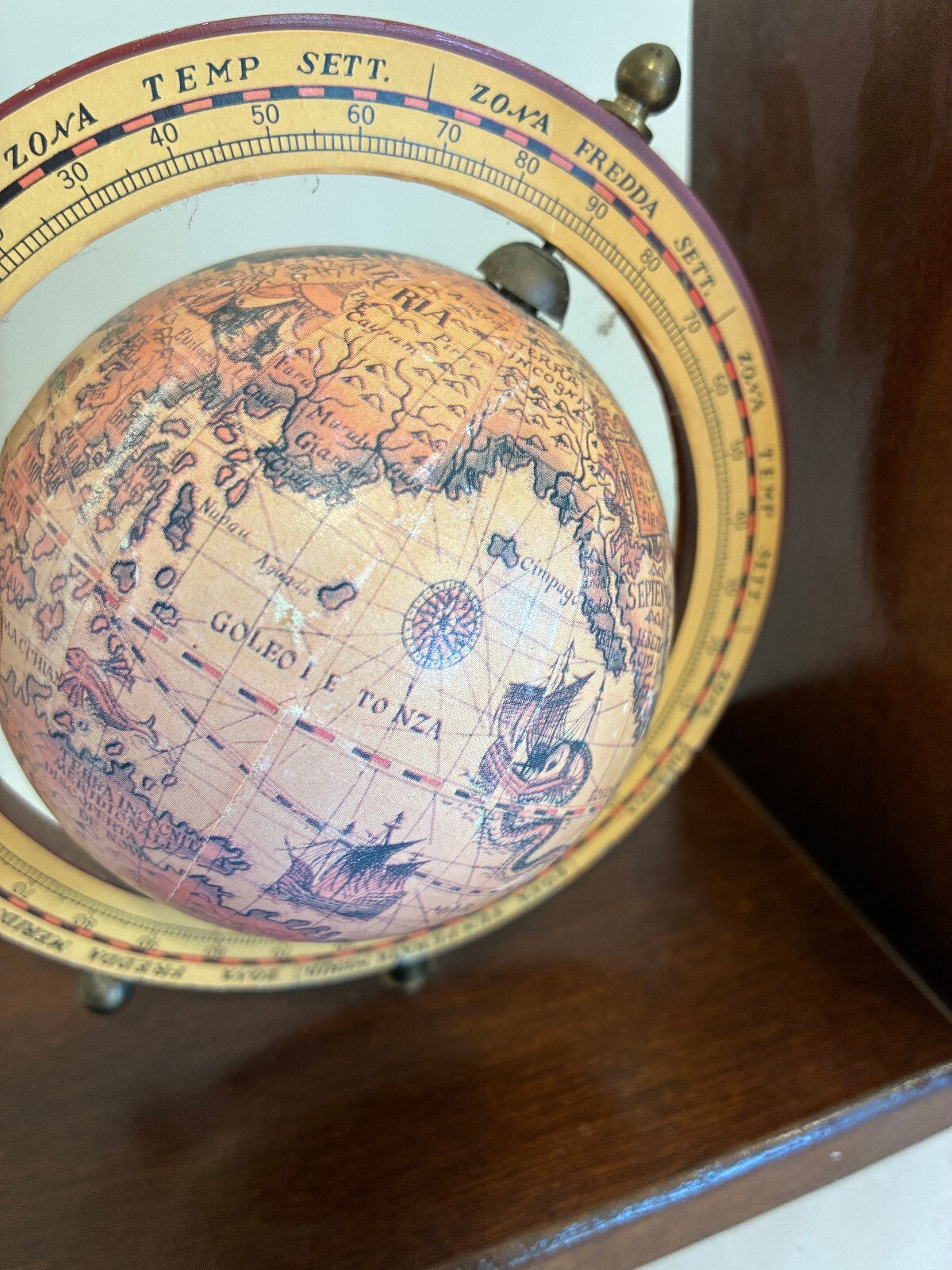 Vintage Pair of Old World Globe Bookends, Wood Bookends with Map Globes