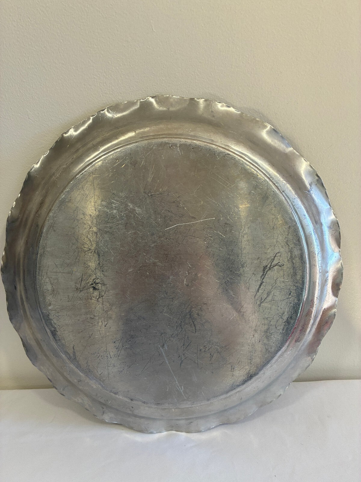 Vintage Federal Silver Co Aluminum 13.1" Round Floral Engraved Serving Tray