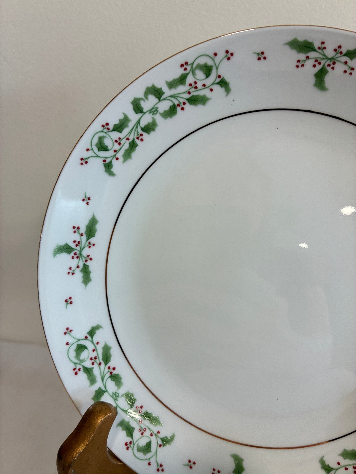 Vintage Holly Berry Christmas Dessert Plates With Gold Trim, Set of 6