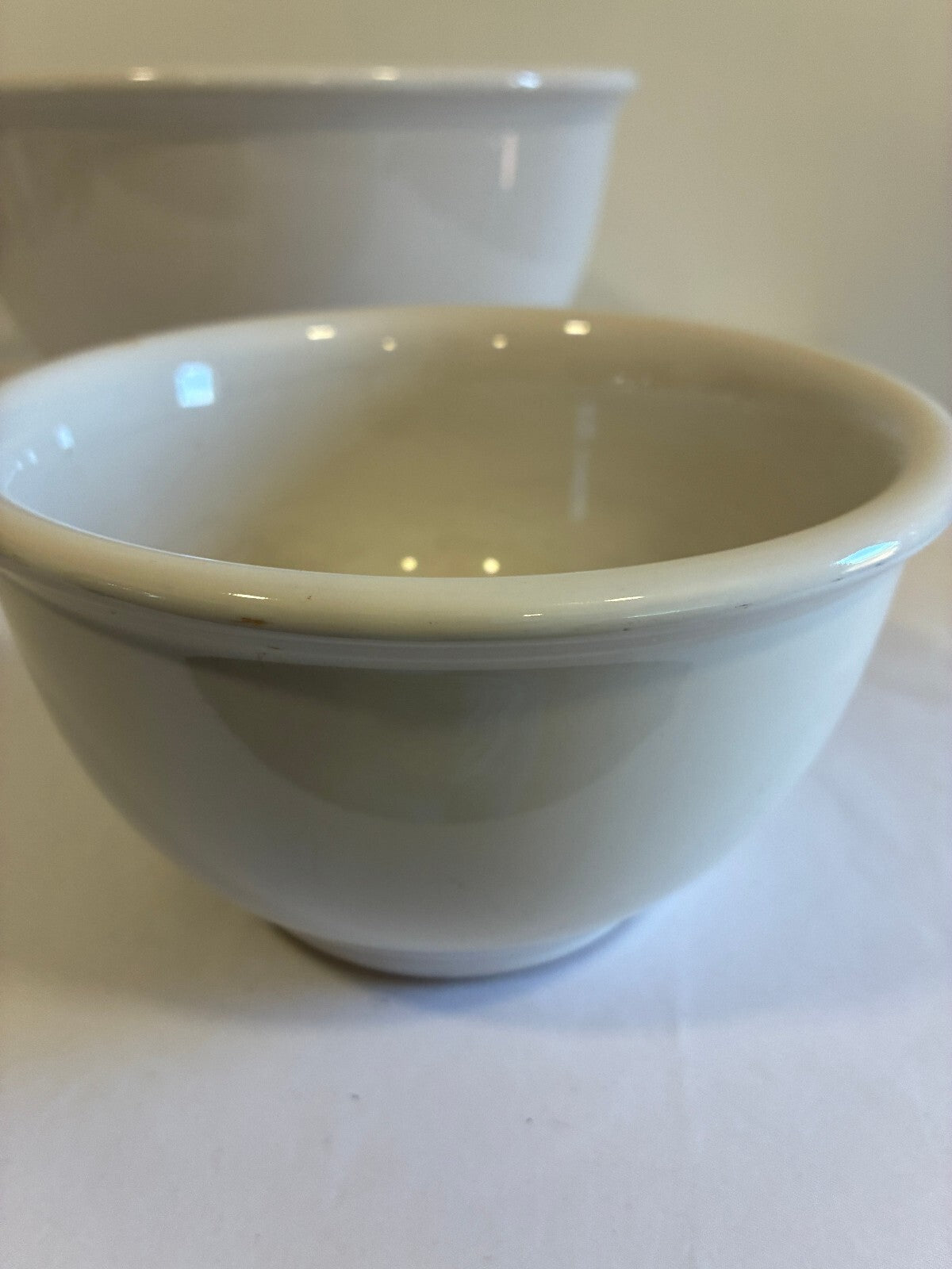 Vintage White Stoneware Nesting Mixing Bowls Set of 3 Farmhouse Kitchen