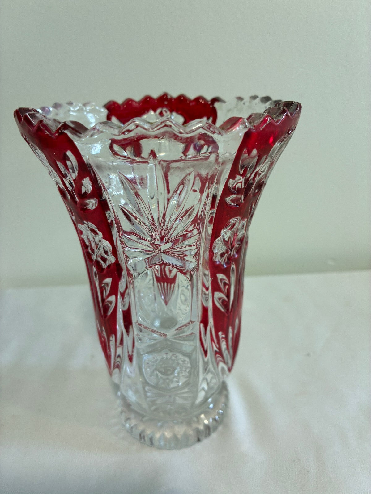 Vintage 5th Avenue Crystal Rosalina Ruby Red Cut Vase | Bohemian Cranberry Flashed Crystal Flower Vase | Vintage Finds
