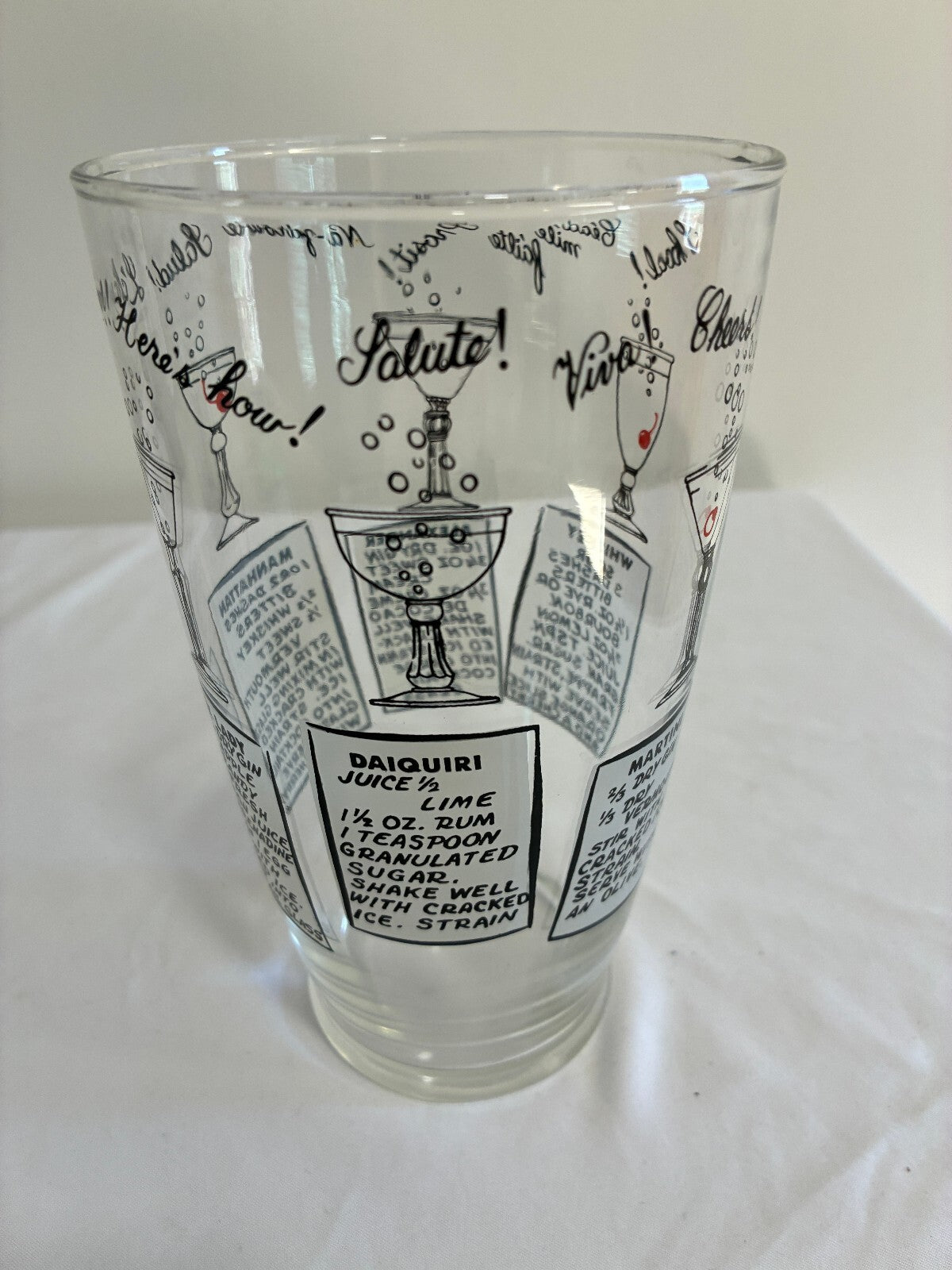 Vintage Glass Cocktail Shaker with Printed Drink Recipes