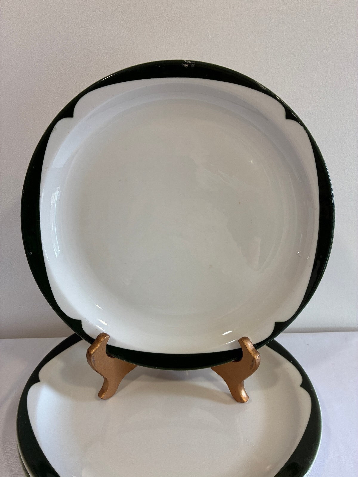 Vintage McNicol China Green Rim Plates Set of 3, Restaurant Ware Dinner Plates,
