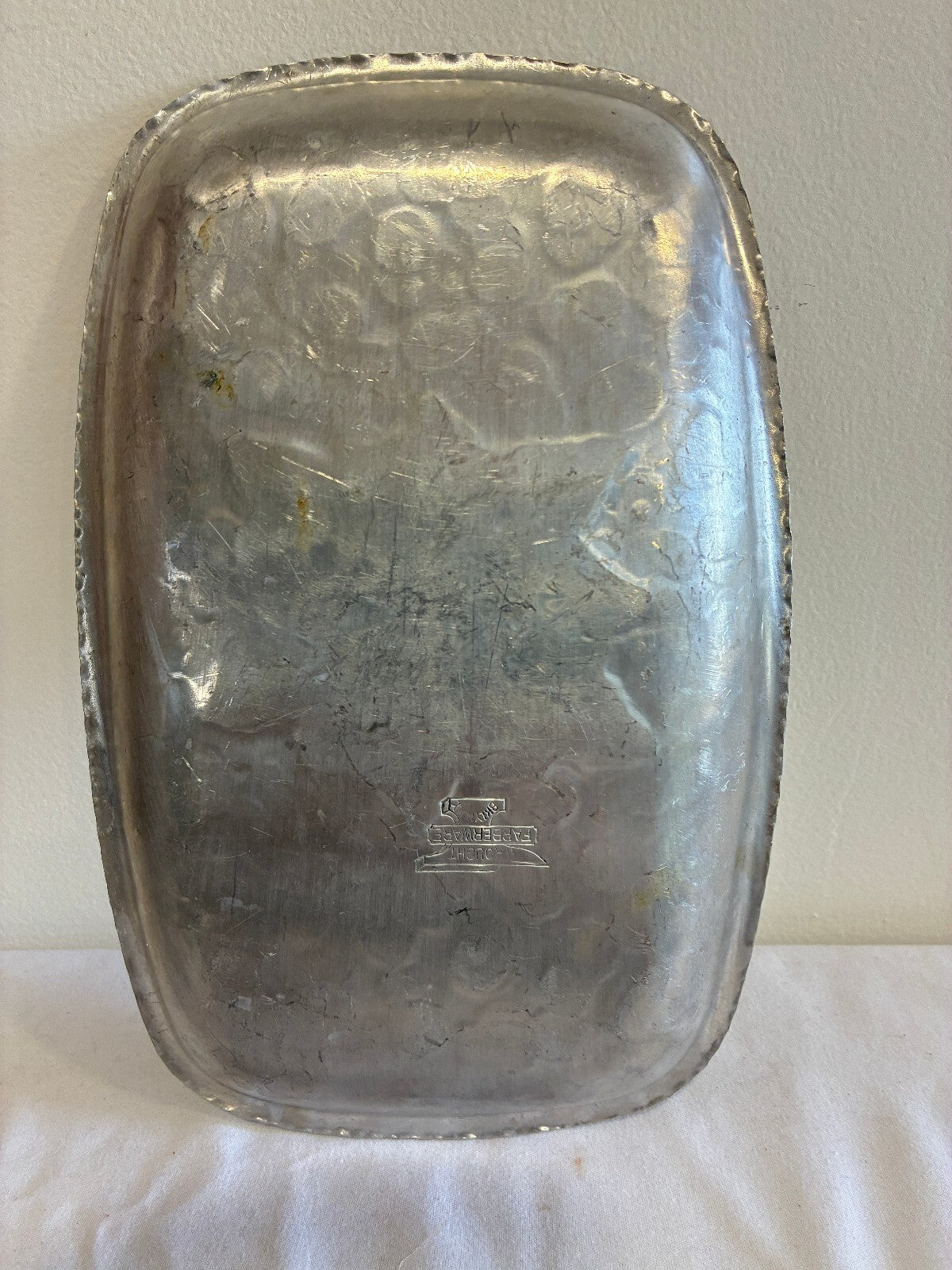 Vintage Farberware Wrought Aluminum Tray | Etched Flower Hammered Serving Dish