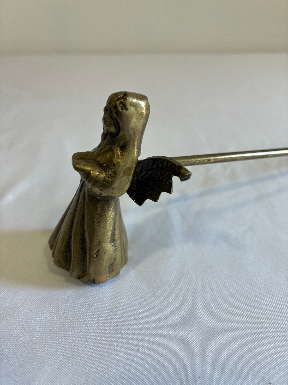 Vintage Brass Angel Figural Candle Snuffer | Winged Cherub Long Handle