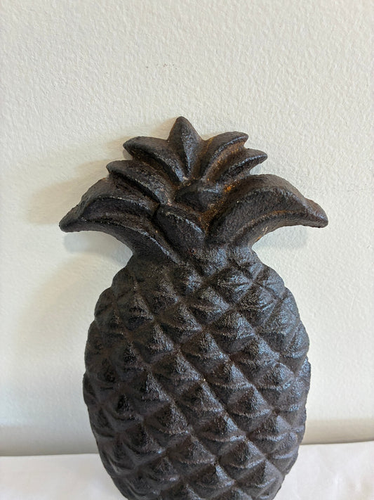 Vintage Cast Iron Pineapple Wall or Shelf Decor, Black Iron Hospitality Symbol,