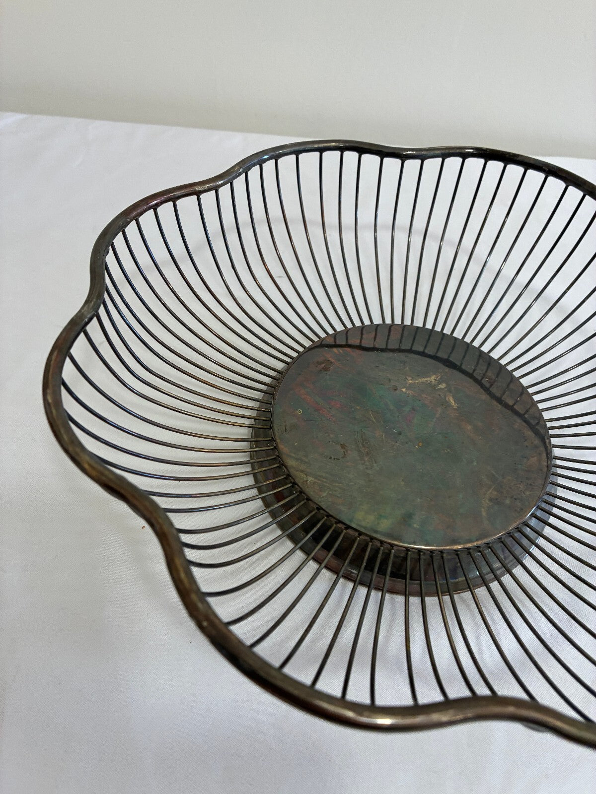 Vintage Silverplate Wire Basket, Scalloped Flower Bowl, Hong Kong