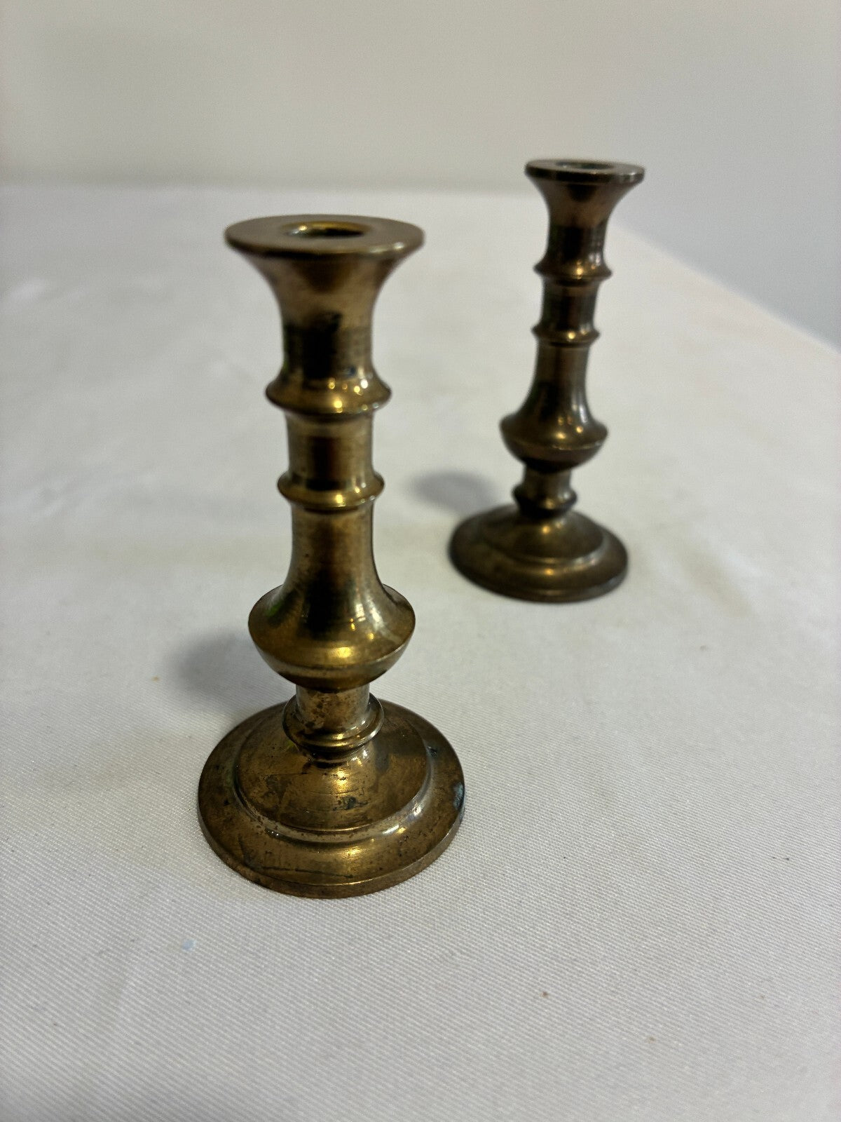 Vintage Pair of Small Brass Candlesticks, Mini Brass Candle Holders