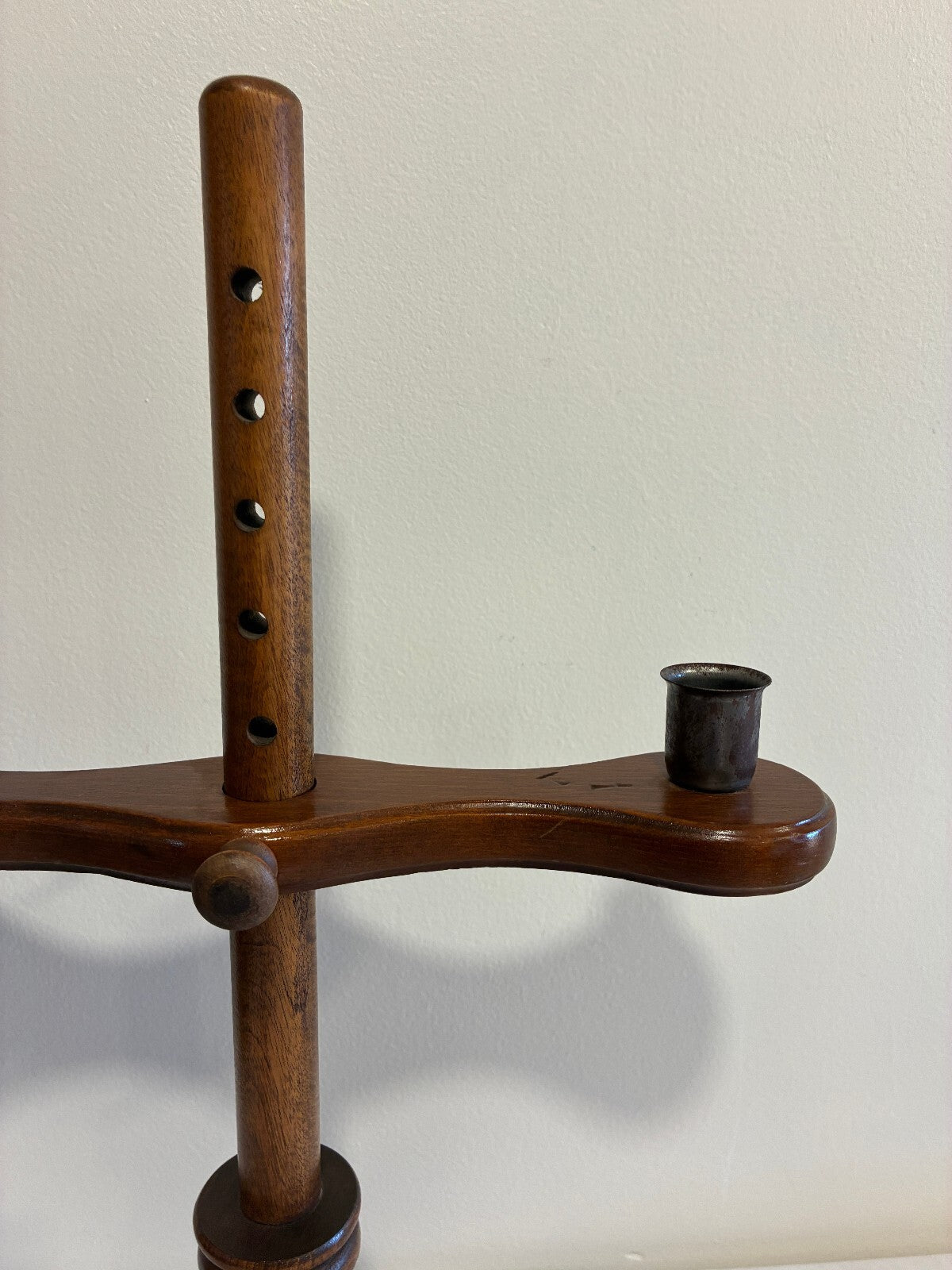Vintage Wooden Adjustable Height Double Candlestick Holder | Rustic Turned Wood