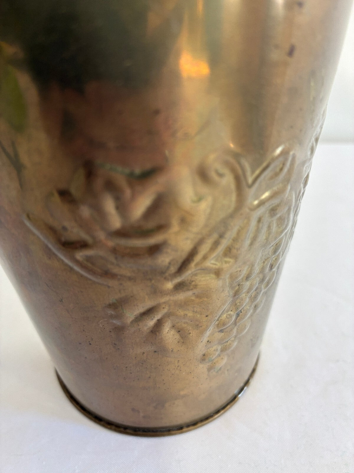 Vintage Hosley Solid Brass Grapevine Vase with Handles | Embossed Flower Bucket