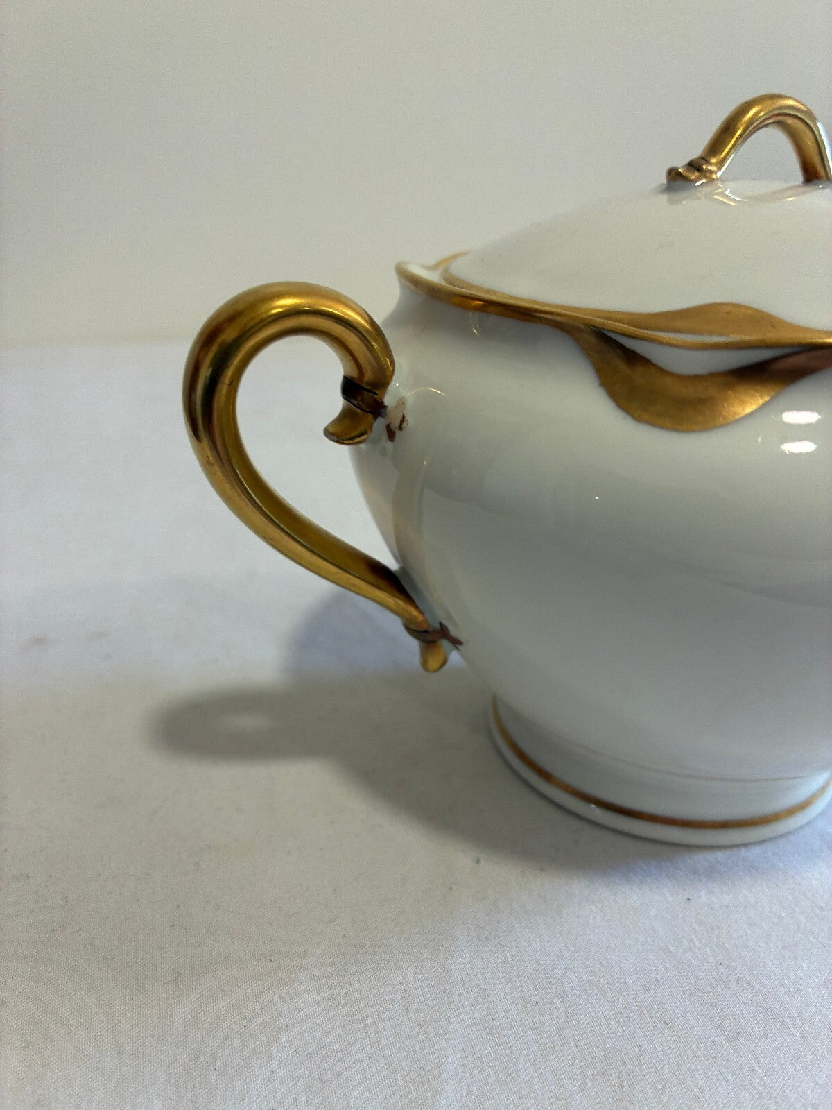Antique Haviland & Co Limoges Covered Sugar Bowl | Gold Handle French Porcelain